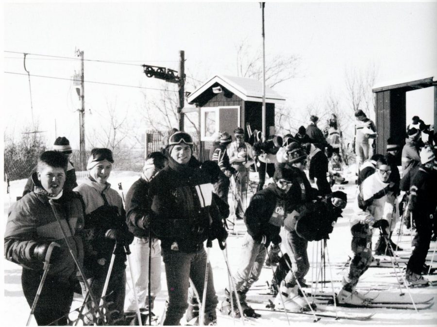 Boys participate in a ski club outing during the 1987-88 school year.